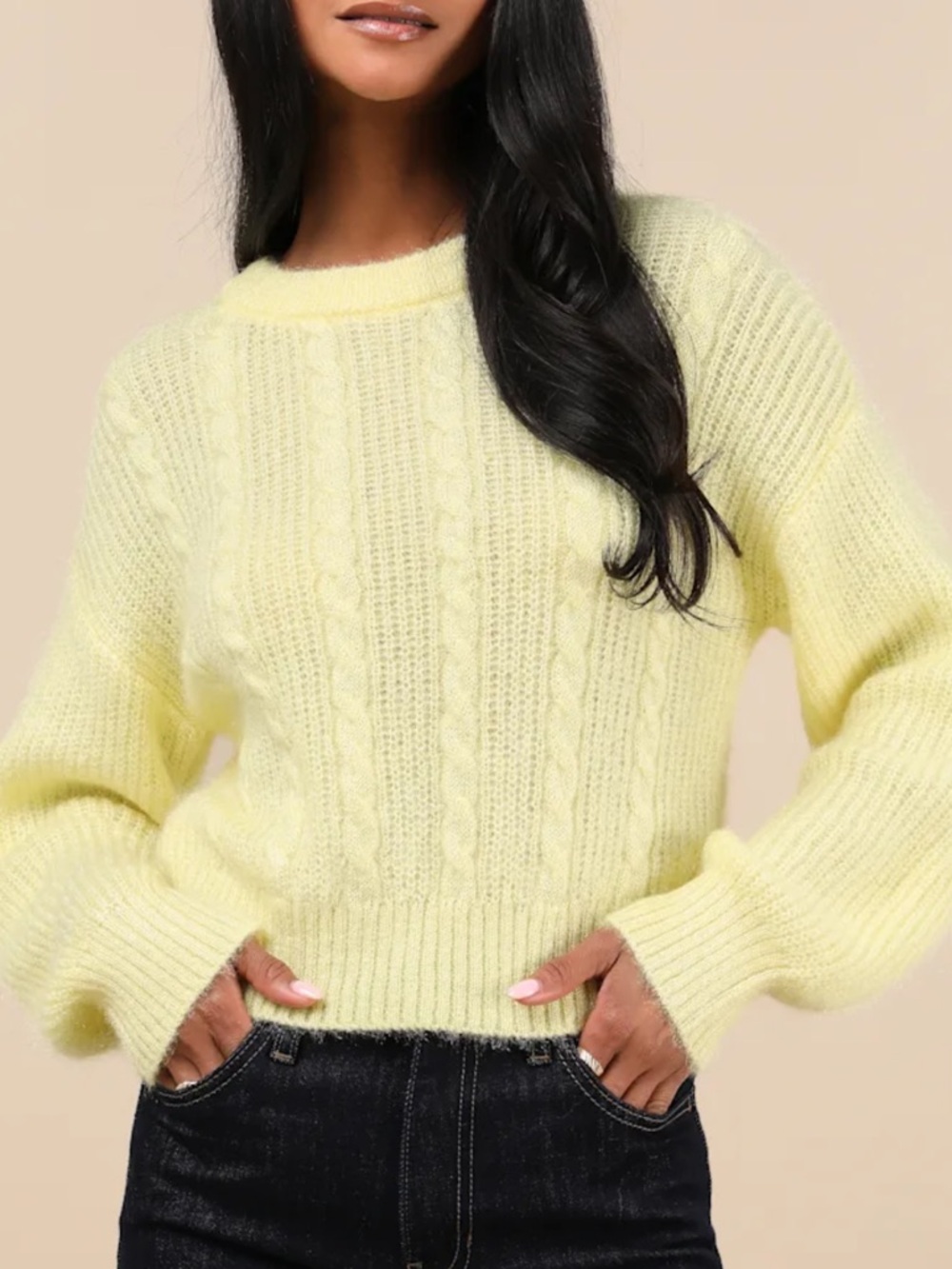 Lulus Unmatched Brilliance Bright Yellow Cable Knit Sweater NWT